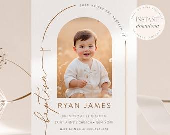 Baptism Invitation Template, Editable Baptism Invite with Photo, Modern Classic, Baptism Invitation, Simple Baptism with Photo Minimalist