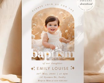 Baptism Invitation Template, Editable Baptism Invite with Photo, Modern Classic, Baptism Invitation, Simple Baptism Invite, Minimalist