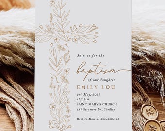 Baptism Invitation Template, Editable Baptism Invite, Modern & Classic, Cross Baptism Invitation, Simple Baptism Invite, Minimalist, Baptism