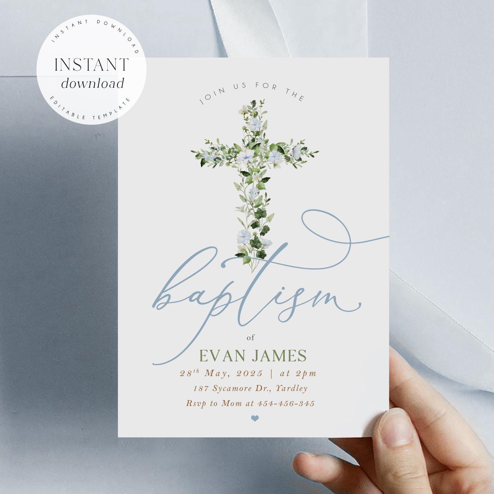 Baptism Invitation for Boys , Baptism Invite Boy, Blue Baptism, Baptism Invitation, Simple Baptism Invite Christening Boys Invitation