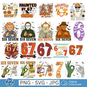 Six Seven 6 7 Meme Funny Witch Skeleton Hands Png Bundle, Retro Funny Halloween Bones Clipart, Spooky Season Sublimation Design