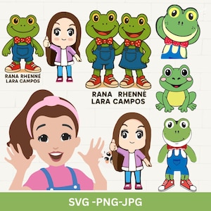 Cute Cartoon Frog and Girl Clipart | Preschool Teacher SVG PNG | Kids Character Shirt Design | Kawaii School Art instant download