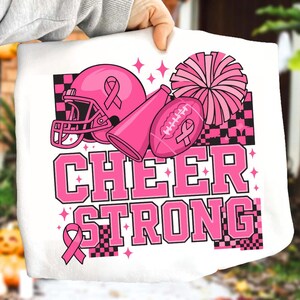 Cheer Strong Breast Cancer Awareness SVG PNG, Pink Ribbon Cheerleader Shirt Design, Football Breast Cancer PNG, October We Wear Pink Png