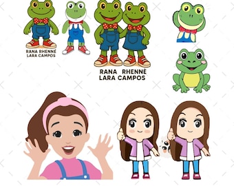 Cute Cartoon Frog and Girl Clipart | Preschool Teacher SVG PNG | Kids Character Shirt Design | Kawaii School Art instant download