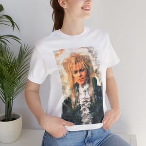 Camiseta de la película Laberinto del Rey Goblin Jareth con aspecto retro vintage, camiseta de fiesta de los 80 imagen 1