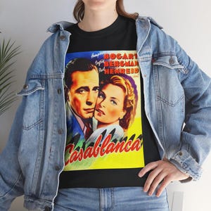 Vintage Shirt Casablanca classy old Hollywood movie poster Tee Shirt Retro vintage movie Tee Shirt For Old Hollywood movies lovers.