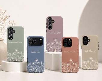 Personalized Floral Phone Case iPhone Samsung Case Custom Name Phone Cover Wildflower Phone Case Inspirational Quote Gift for Women under 20