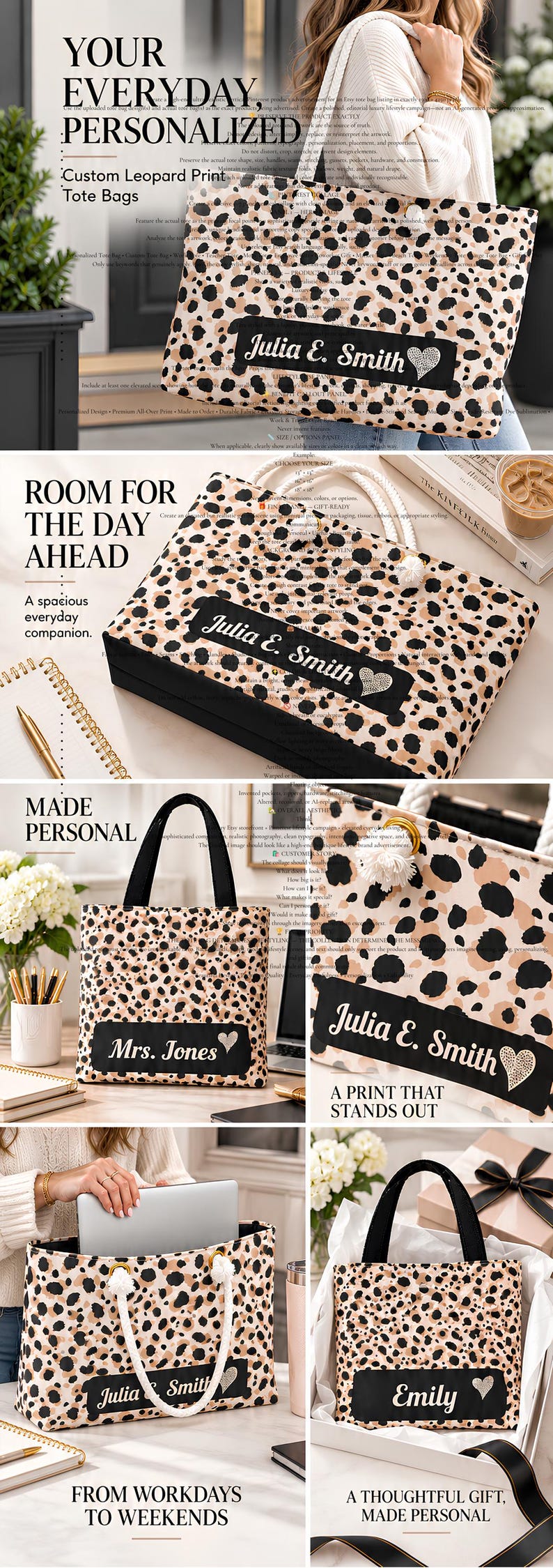 Custom Name Teacher Gifts Personalized Bag for Women Custom Name Canvas