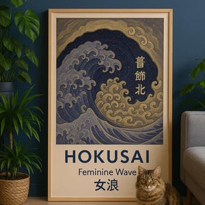 Hokusai Female Wave Poster – Vintage Japanisches Poster, Wand kunstdruck, japanische Wanddekoration für Wohnzimmer oder Schlafzimmer