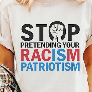 Anti-Trump 4 juli-protest-T-shirt: retrocomfortabel, rood, wit en blauw