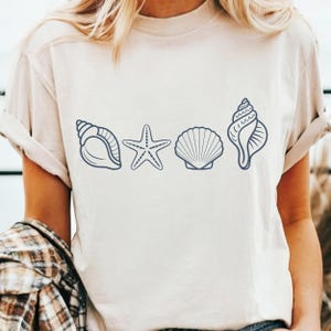 Camiseta vintage de conchas marinas de los 90, camiseta retro Y2K con conchas marinas, camiseta para amantes del mar, camisetas de verano con océano, camiseta con animales marinos, camiseta de vacaciones