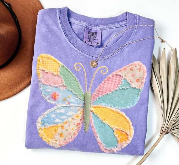 Easter Faux Patchwork PNG, Girl Spring PNG, Spring Faux Patchwork PNG, Patchwork Butterfly png, Fabric Butterfly T-Shirt Design,