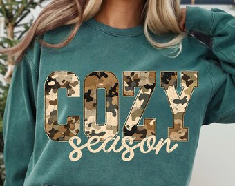 Cozy Season Camo Western PNG, Retro Camo Country Distressed Varsity Cowboy, Camo Cozy Season, Camouflage Sublimation Design For Shirt Png,