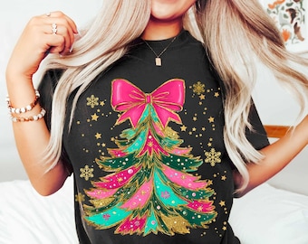 Colorful Glitter Christmas Coquette Png, Bright Color Christmas Coquette Bow, Brushstroke Christmas Png, Preppy Merry Christmas Png Design