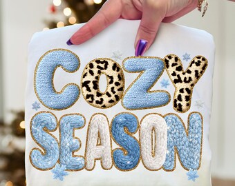 Filato sintetico Cozy Season Winter Png, Leopard Christmas Png, Natale invernale Png, Albero di Natale preppy Png, Pupazzo di neve carino lavorato a maglia grossa Png