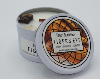 Tiger Eye  Crystal Candle / crystals / intention candle / spiritual candle / spiritual gifts / gemstone / wood wick candle / coconut wax