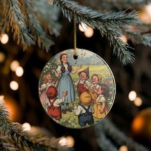 Wizard of Oz Christmas Ornament: Dorothy and Munchkins Ceramic Decoration