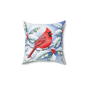 Cardinal Watercolor Pillow: Festive Christmas Throw Cushion