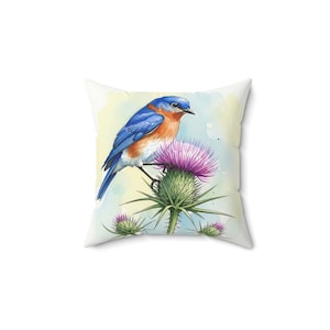 Bluebird Throw Pillow: Floral Nature Decor, Bird Lover Gift