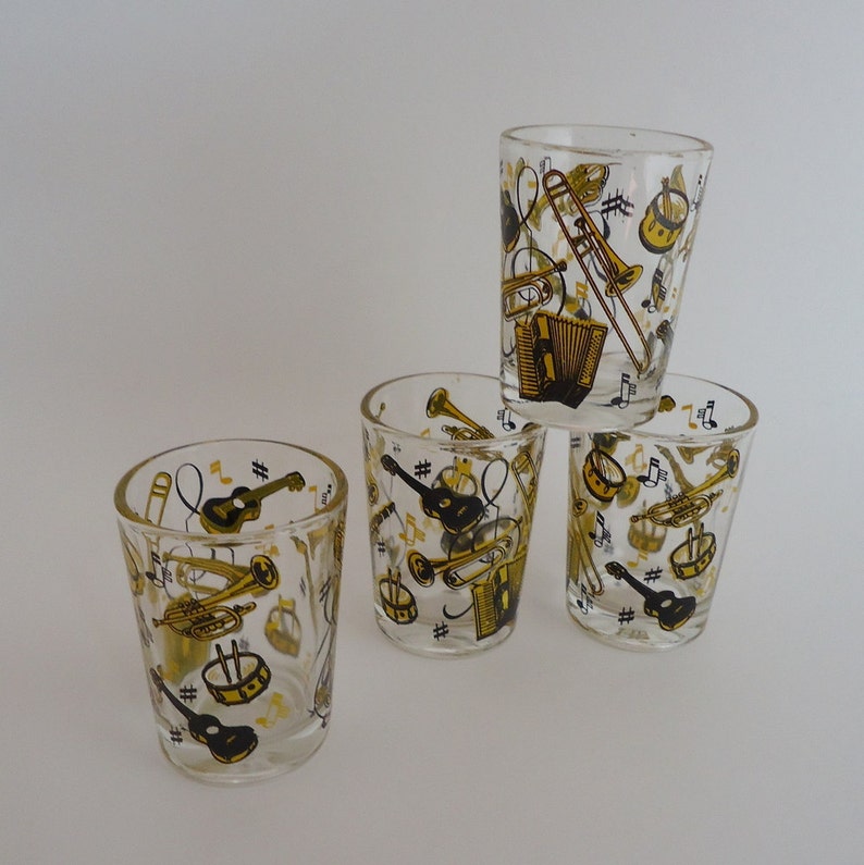 4 Hazel Atlas Musical Instrument Glass Tumblers Black and Etsy