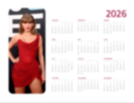 Calendrier Mural Taylor Swift 2026 - 30,5x61 Cm (ouvert) - Juillet 2025 à Décembre 2026 - Photos Officielles