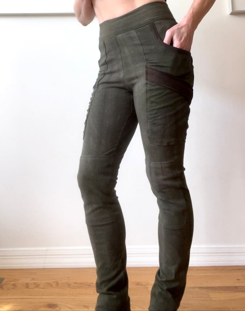 Side Pocket Hemp/Organic Cotton/Lycra Pant Green/Brown image 6