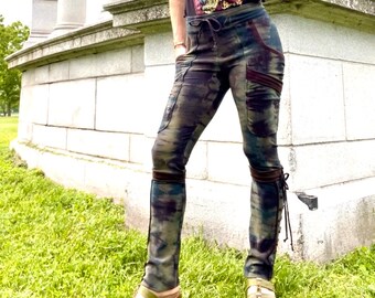 Camo soy/organic cotton leggings (with tassles and side pocket detail)