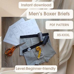 Men's boxer briefs sewing pattern pdf | diy underwear pattern xs–xxxl | easy digital download | printable men's boxer shorts