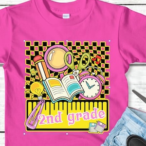 Second Grade 2 2nd Dalmatian Checker Pencil Doodle Bow School Printable Art Dtf Dtg Sublimation Design INSTANT DOWNLOAD
