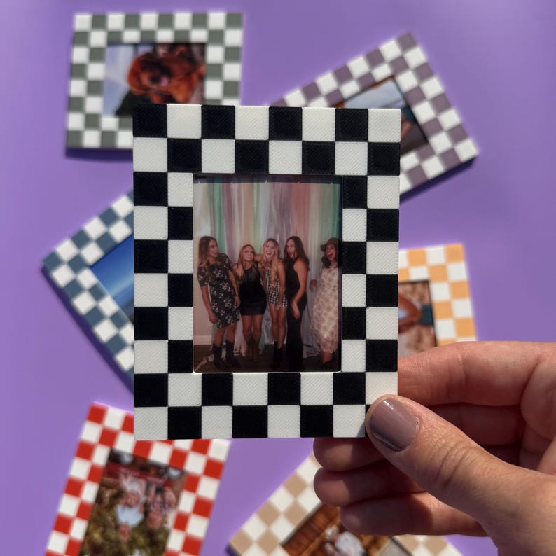 Retro Checkered Polaroid Frame Magnet Maximalist Decor