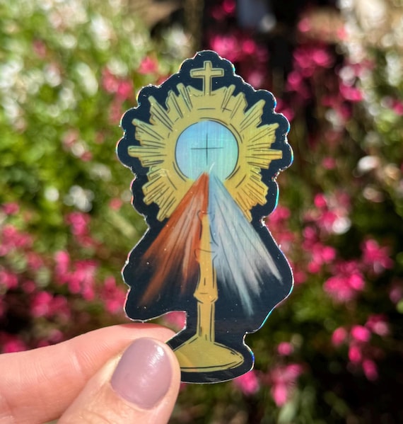 Divine Mercy Sticker Holographic Monstrance Catholic Sticker for College Student Gift Idea for Sacraments Hand Drawn Catholic Art Sticker