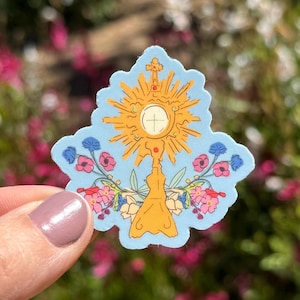 Floral Monstrance Catholic Sticker Eucharistic Adoration Catholic Teacher Bulk Gift for RCIA Sponsor Faith Based Birthday Gift Catholic Mom