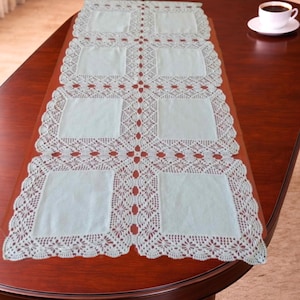Camino de mesa rectangular de encaje con diseño de cuadrícula floral – Decoración elegante