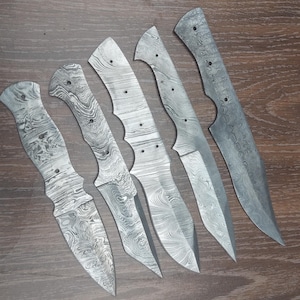 Damascus Steel Knife Blanks - DIY Knife Making Supply - Set of 5