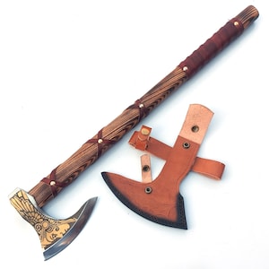Handmade Ragnar Axe: Carbon Steel, Leather Wrapped Ash Wood Handle