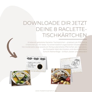 8 Raclette Place Cards to Print – 2 x A4 Download | Raclette Planning for New Year&#39;s Eve