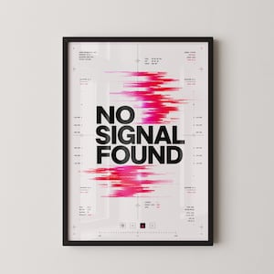 Cyberpunk Glitch Typography Poster, No Signal Found, Printable Gaming Room Art