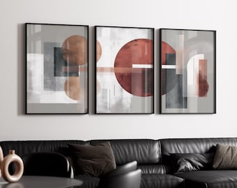 Terracotta Geometric Print Set: Abstract Minimalist Wall Art (Digital Download)