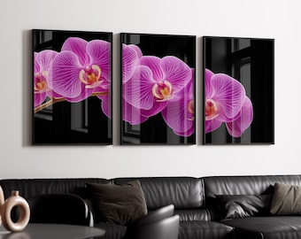 Pink Orchid Print Set: Modern Floral Wall Art (Digital Download)