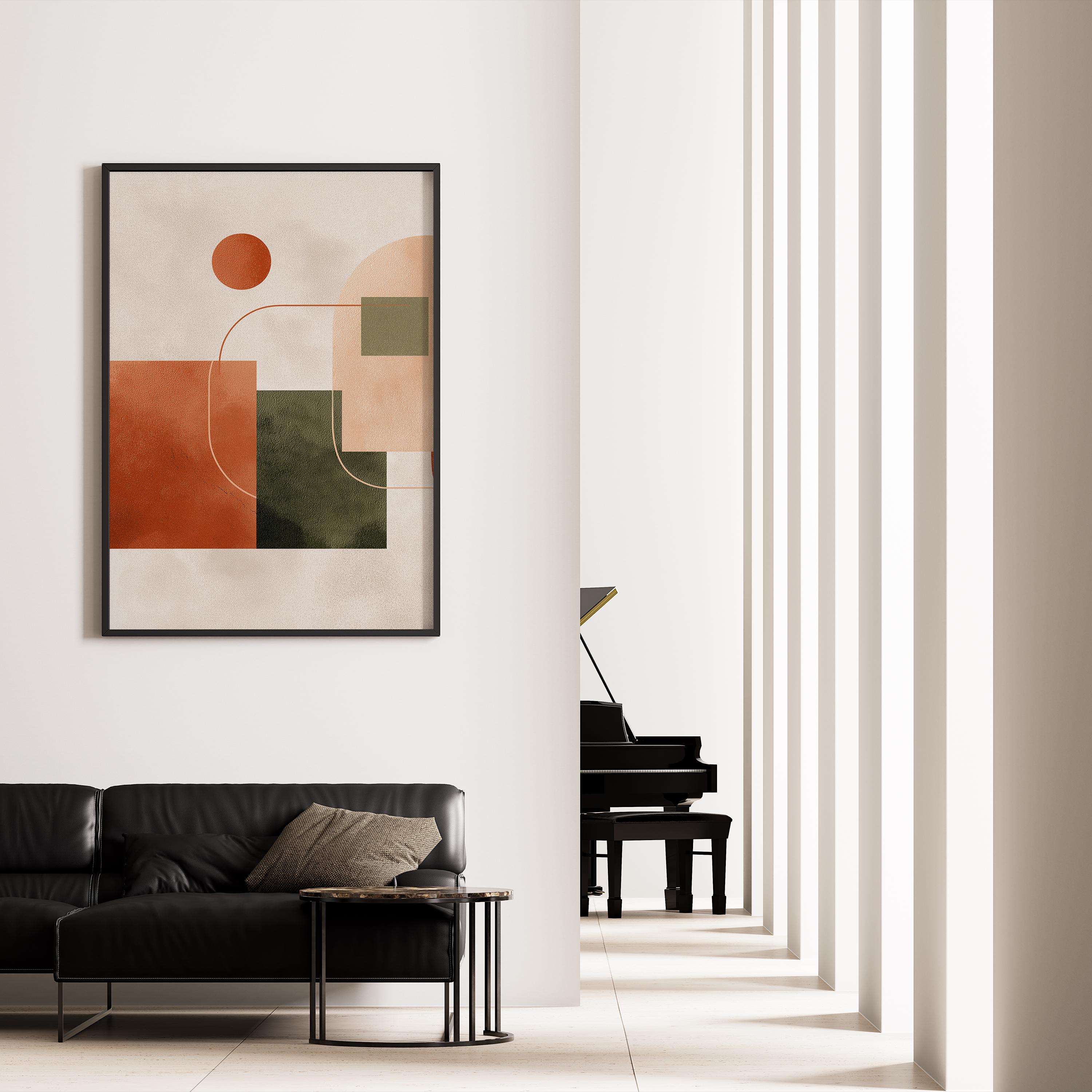 Mid Century Abstract Print Set, Terracotta & Olive Green Wall Decor ...