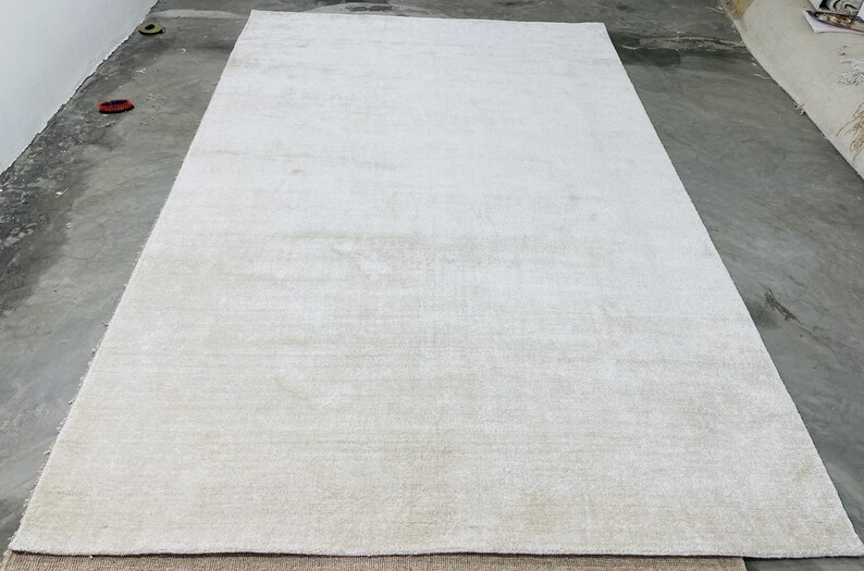 Off White Textured Rug Off White Bamboo Silk Area Rug, Elegant Living Room Decor - Etsy