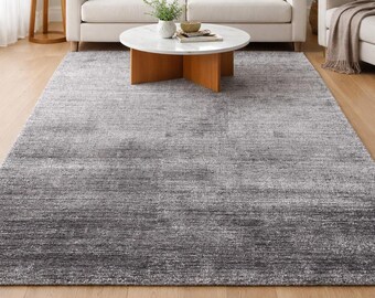 Tapete de área em seda de bambu cinza – Tapete degradê feito à mão – Decoração de piso minimalista de luxo