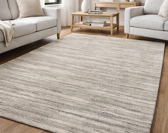 Handloom New Zealand Wool Rug, Soft Textured Neutral Carpet