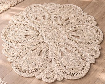 Handmade Round Jute Rug | Braided Woven Boho Living Room Mat