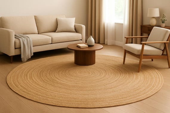 Handmade Round Jute Rug, Braided Natural Fiber Floor Mat, Boho Farmhouse Decor
