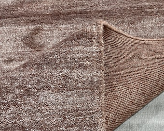 Handloom Bamboo Silk Rug: Soft Texture, Warm Brown, Handmade