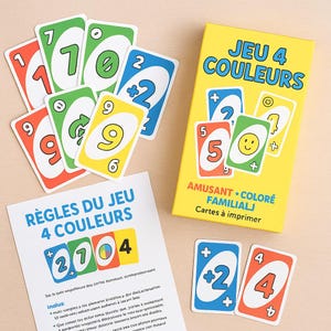 Jeu 4 Couleurs à Imprimer - Cartes Type Uno pour Enfants | PDF Téléchargeable | Règles + Boîte Incluses