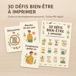 30 défis bien-être à imprimer – Cartes de développement personnel – PDF digital à télécharger