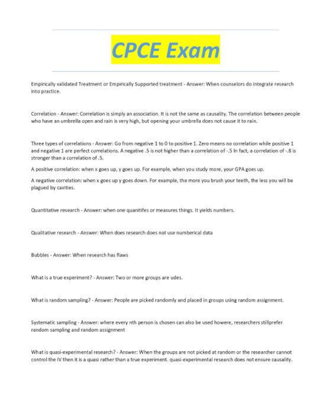 Cpce Exam 100 Correct Questions And Answers Graded A Etsy