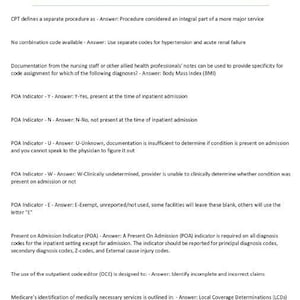 Könnte beinhalten: Ein gelbes und schwarzes Dokument mit dem Text "AHIMA CCS Exam Prep" in großen, fetten Buchstaben. Das Dokument enthält eine Liste von Fragen und Antworten zum AHIMA CCS-Examen.